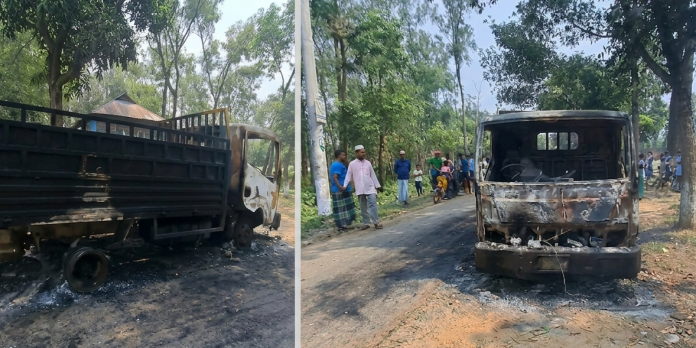 গাজীপুরে গরু চোরদের পিকআপ ভ্যানে আগুন ধরিয়ে দেয় স্থানীয়রা
