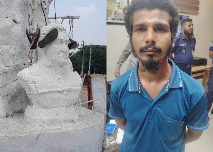ঝিনাইদহে বীরশ্রেষ্ঠ হামিদুর রহমানের ভাস্কর্যে জুতার মালা
